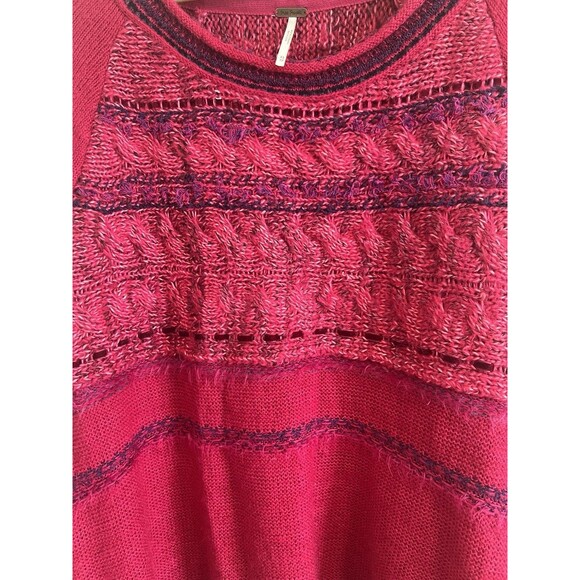 Free People Raspberry Pink Red Textured Knit Bell Sleeve Sweater Women’Size XS - Picture 7 of 14
